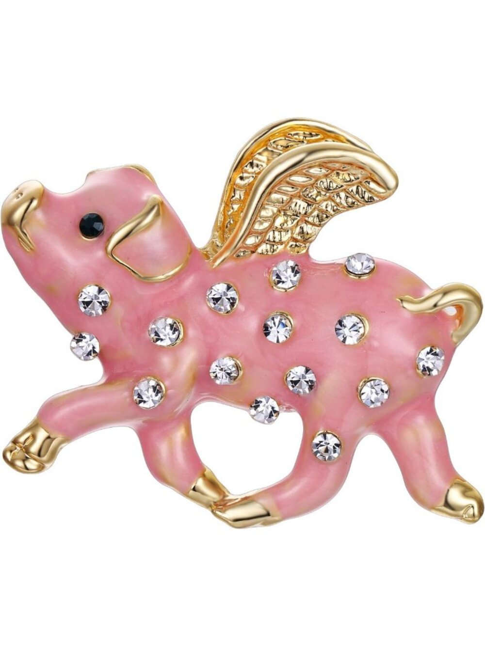 Charming Pink Enamel Pigs Fly Brooch with Austrian Crystals & Gold-Tone Finish